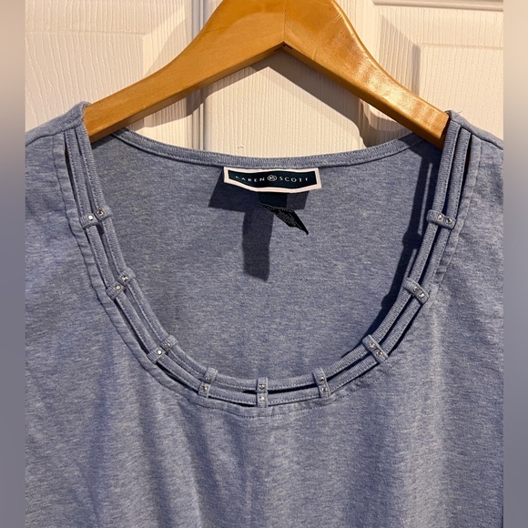 Karen Scott Blue Tank Top Rhinestone Embellished & Cutout Neckline Size XL - Picture 2 of 4